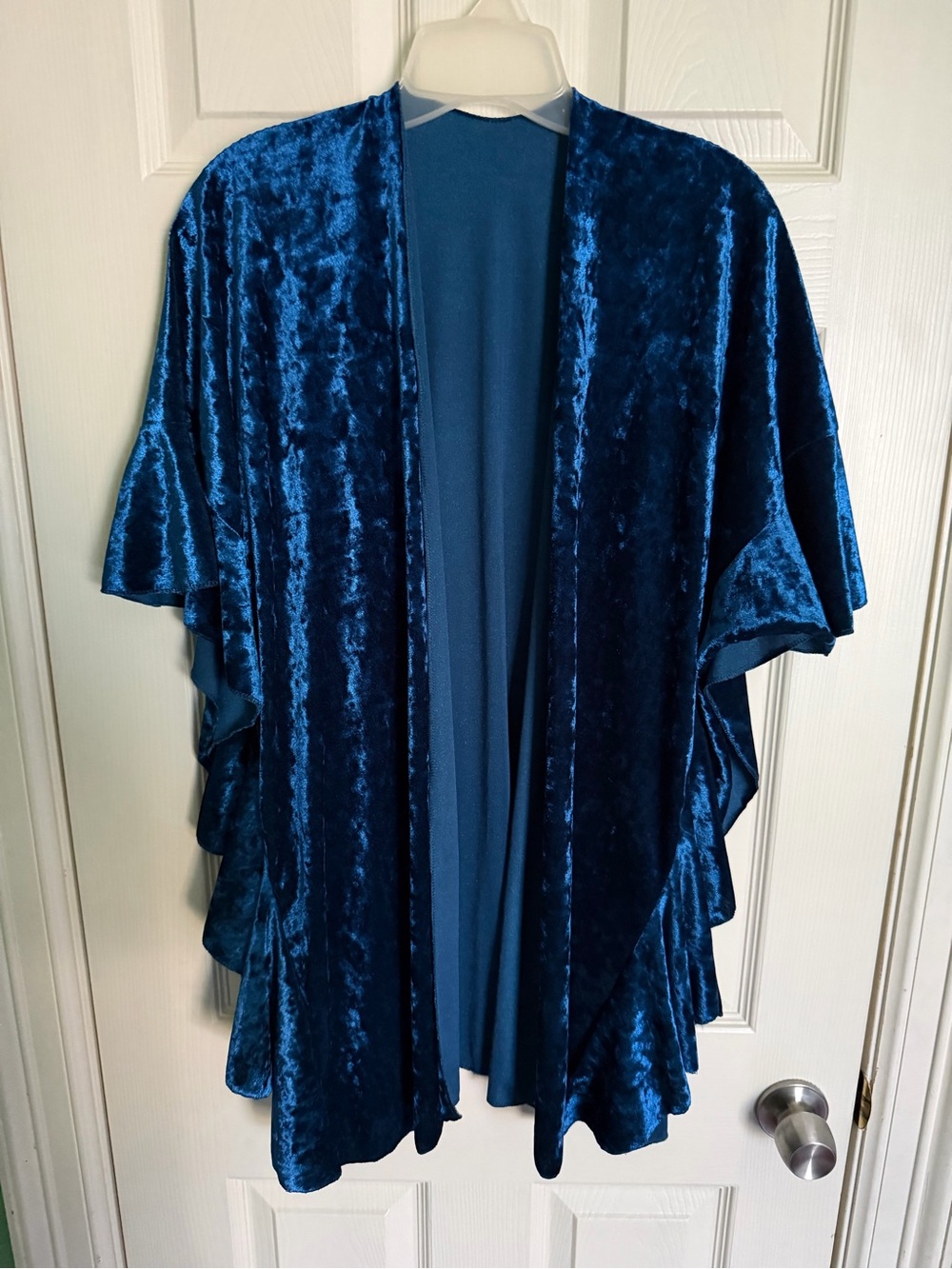 Deep Blue Velvet Draped Kimono - One Size